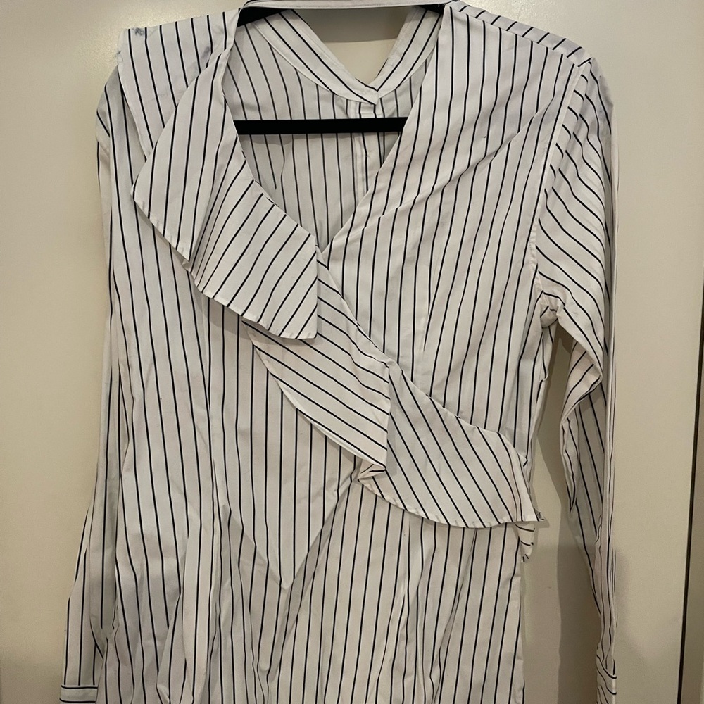 Banana Republic White Blouse with Black Stripes